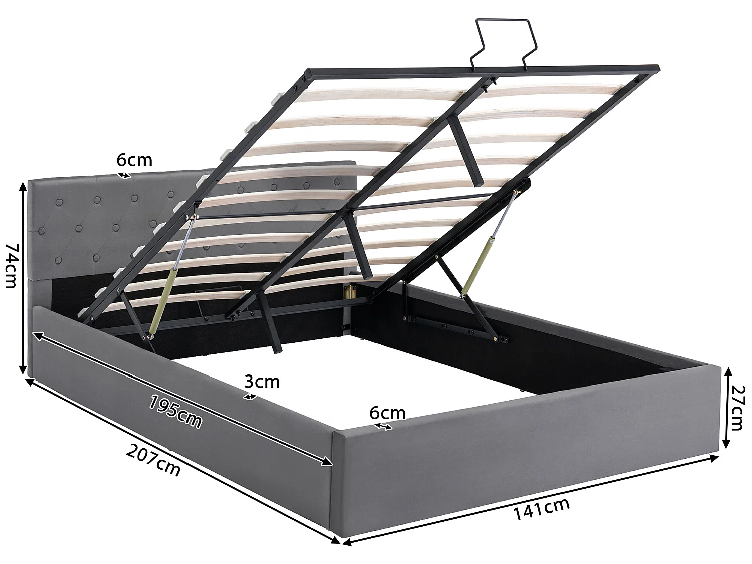 Lit coffre 140 x 200 cm - avec espace de rangement - Gris - Sweiko