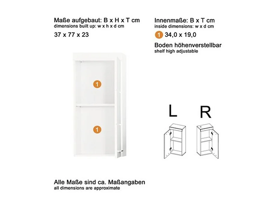 AmandaMandoBea Bad Hänge Stauraumelement 1 Tür grau, Agavegrau Hochglanz.