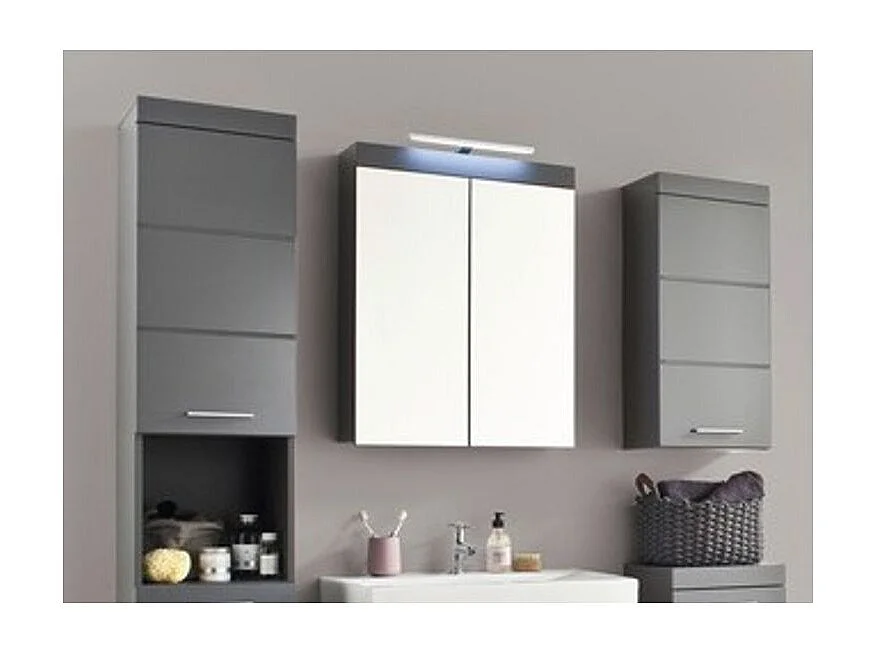 Meuble haut gris brillant 1 porte Kelia 37cm
