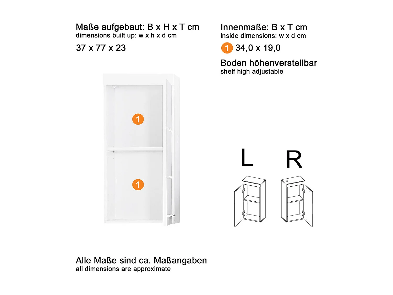 Hoogglans grijze kast met 1 deur Kelia 37 cm