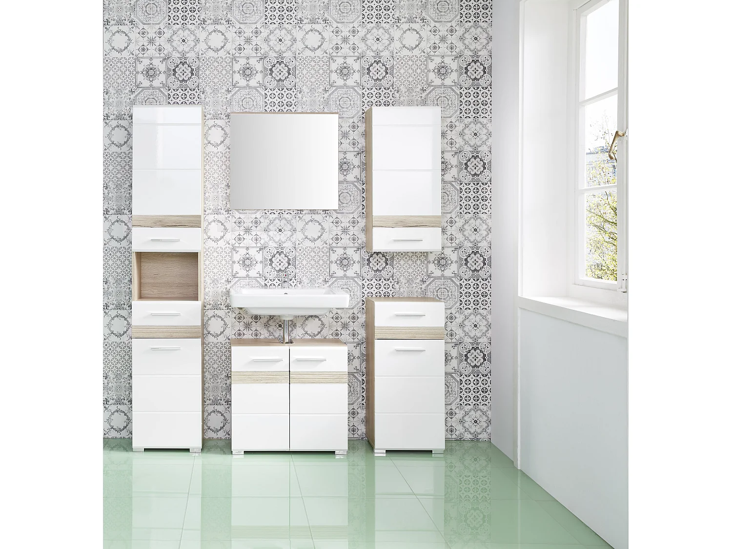 SetOneBad Spiegel  Eiche Dekor, Spiegelglas.