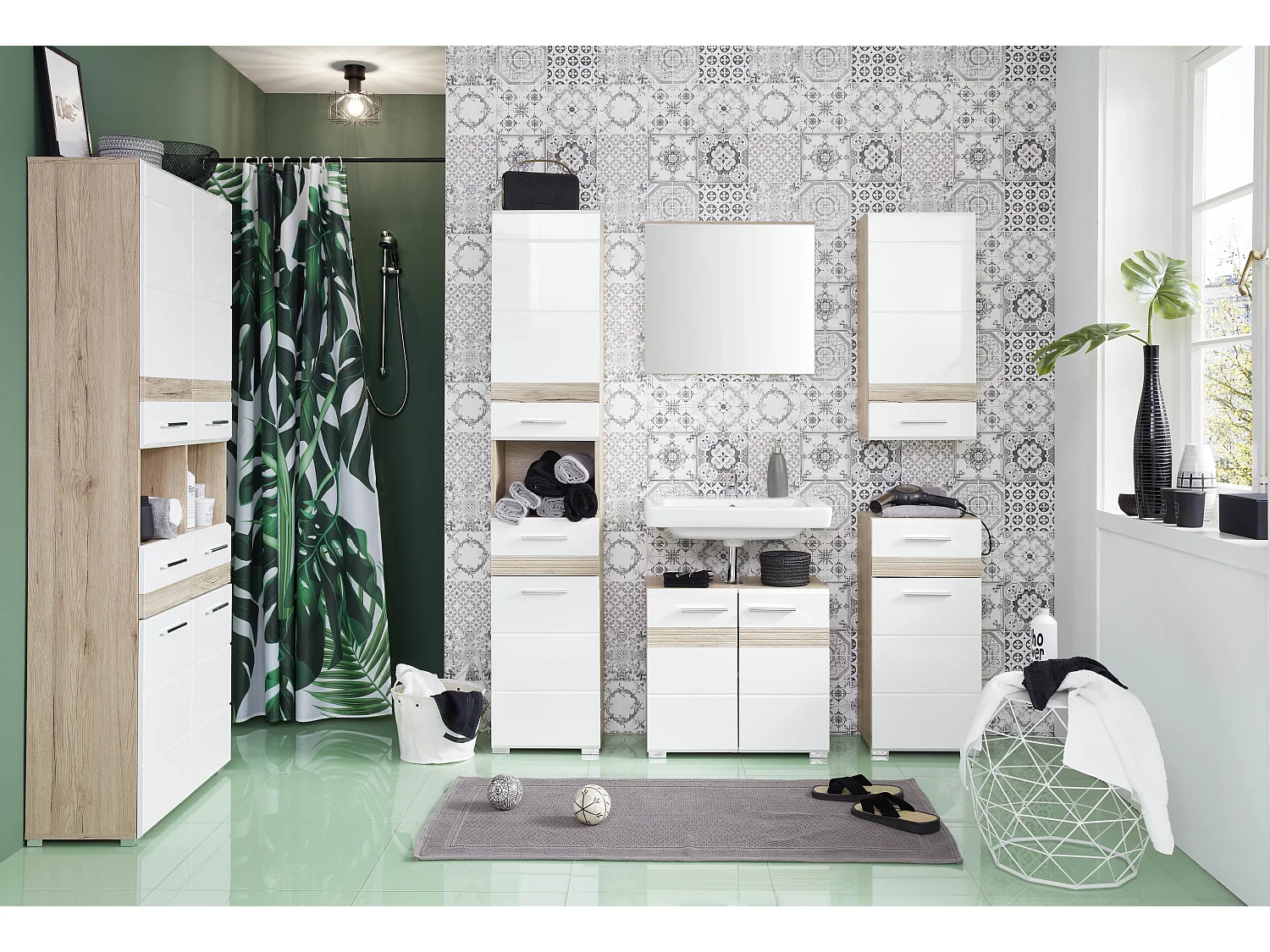 SetOneBad Spiegel  Eiche Dekor, Spiegelglas.