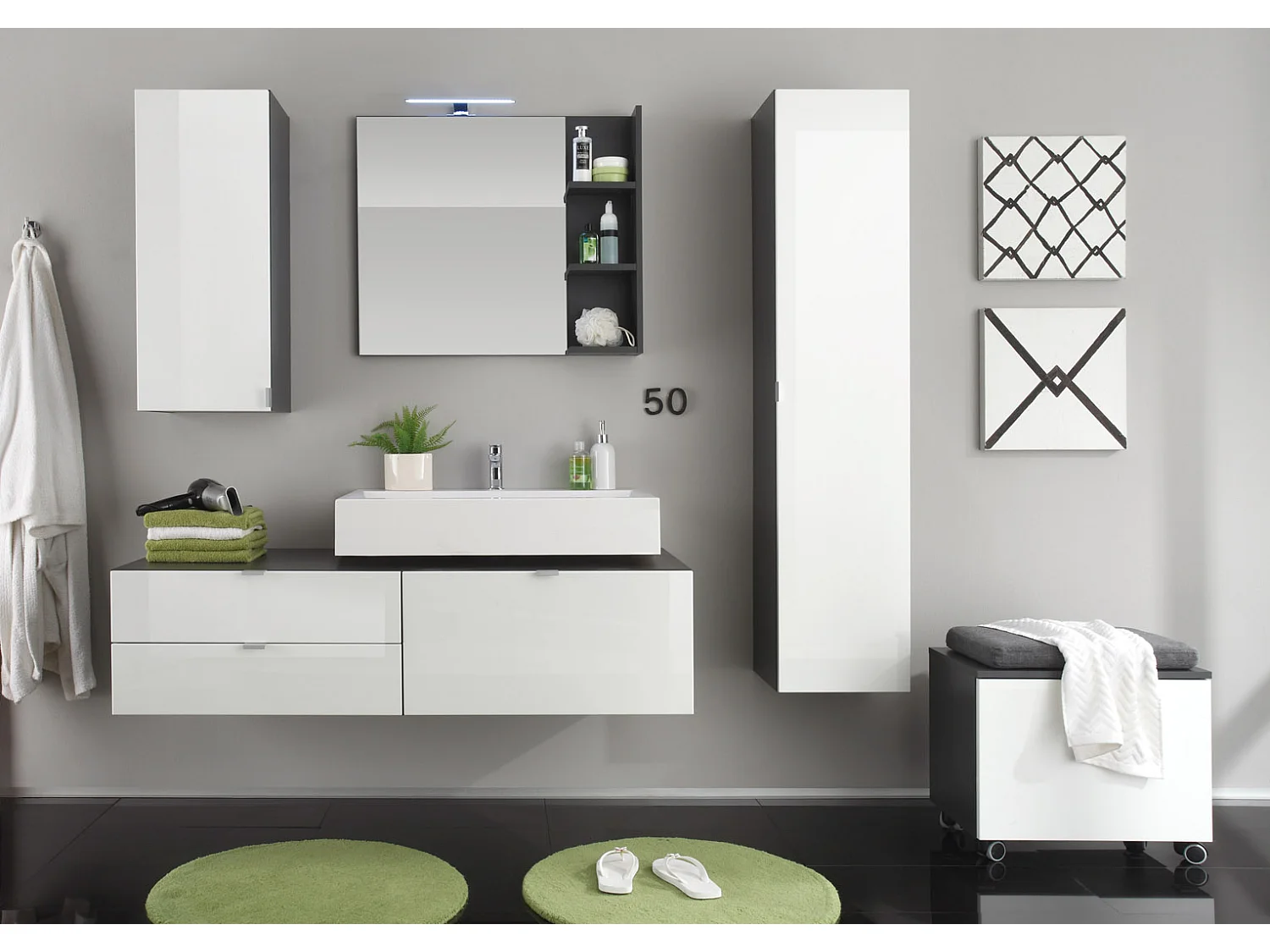 BeachBad spiegel 3 open vakken grijs, spiegelglas.