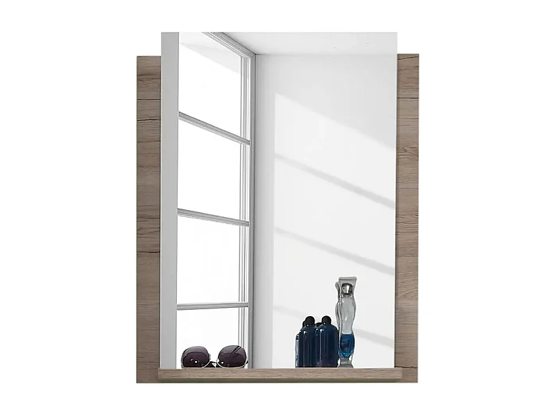 Masie wandspiegel met witte melamine en licht eikenhouten plank