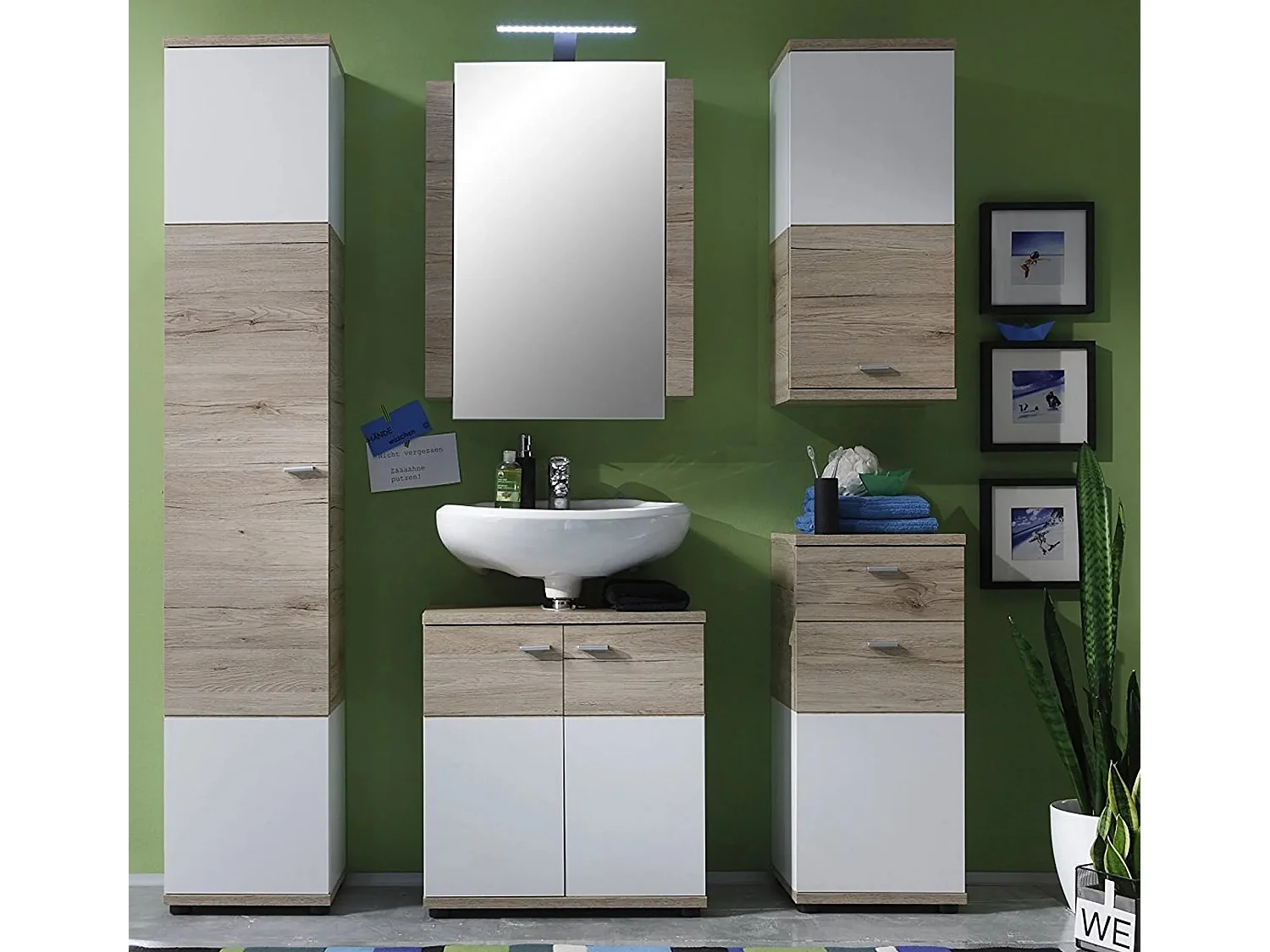 Masie wandspiegel met witte melamine en licht eikenhouten plank