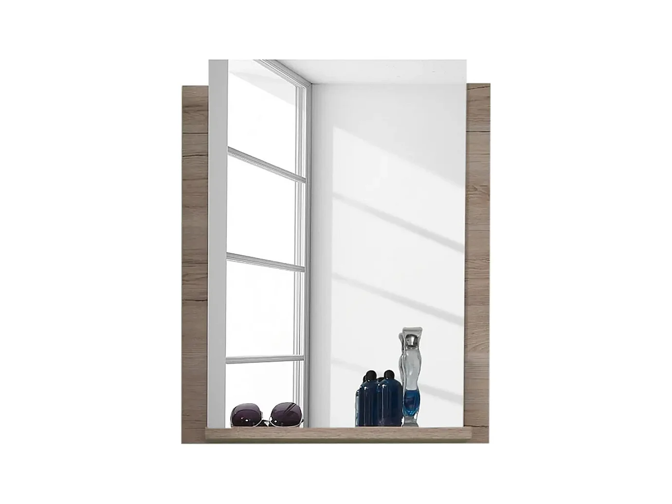 Masie wandspiegel met witte melamine en licht eikenhouten plank