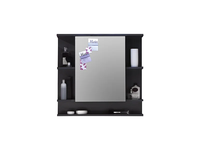 Miroir mural avec étagère - Mélaminé - Noir - 72 - 76 - 20 cm