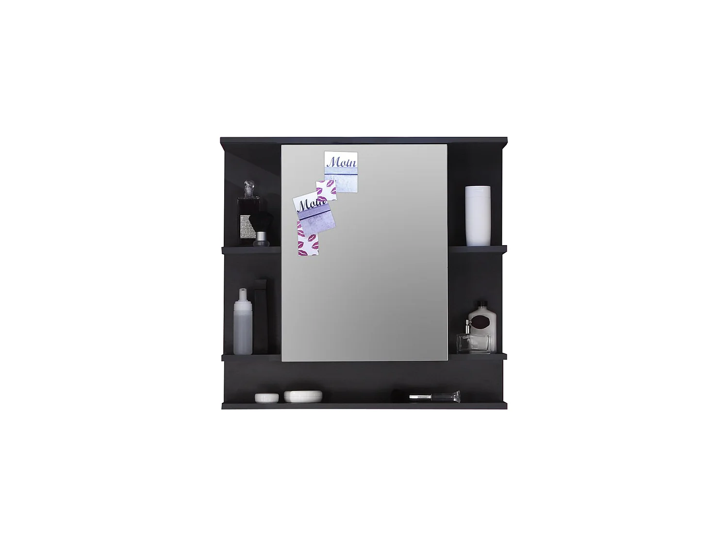 Miroir mural avec étagère - Mélaminé - Noir - 72 - 76 - 20 cm
