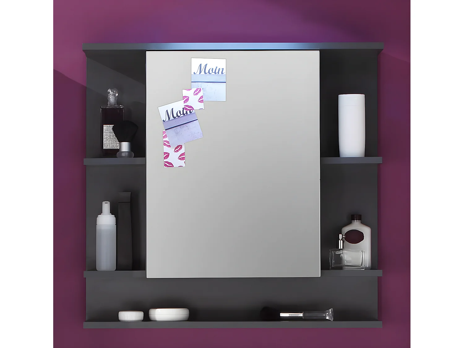 Miroir mural avec étagère - Mélaminé - Noir - 72 - 76 - 20 cm