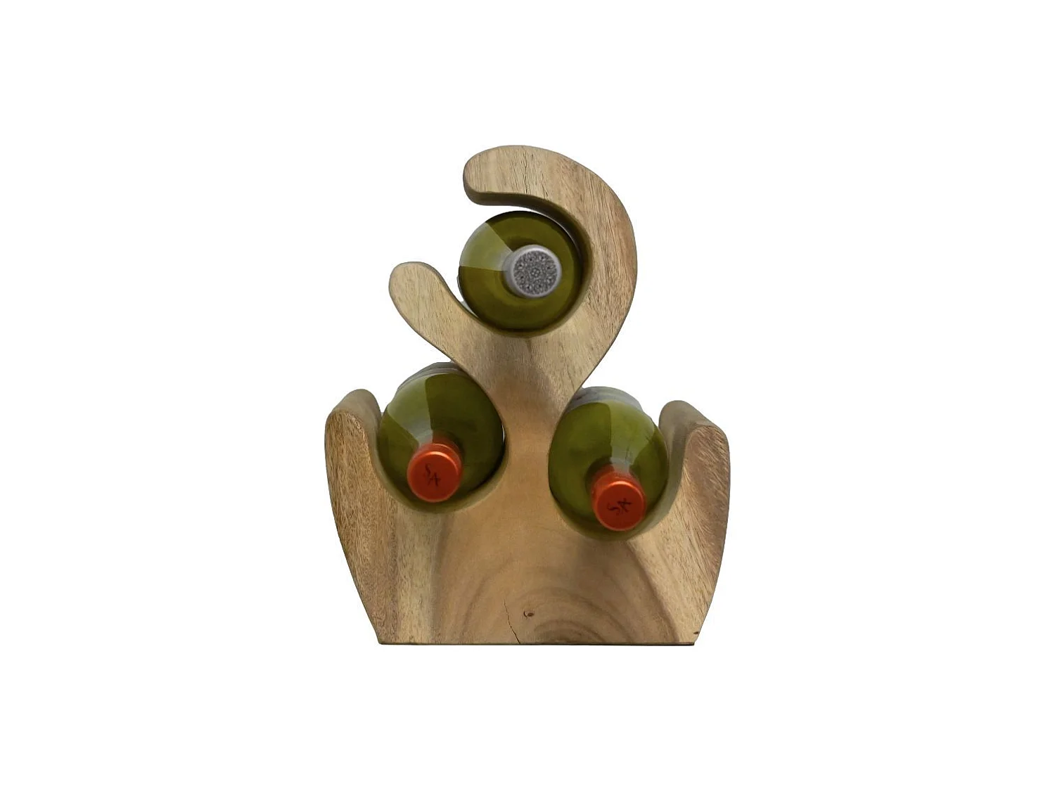 Porte-bouteille 3 bouteilles SH  Bois de munggur - Coloris naturel - 27x20x72 cm