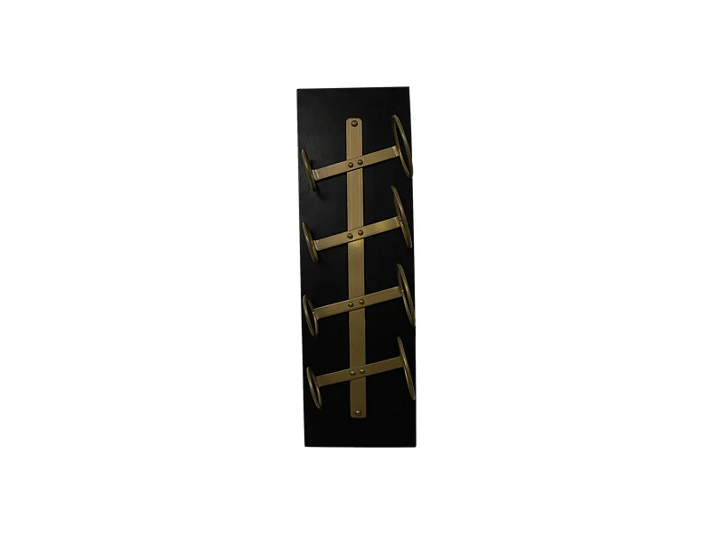 Porte-bouteilles suspendu 4 bouteilles - Bois de manguier/métal - noir/or - 20x13x65 cm