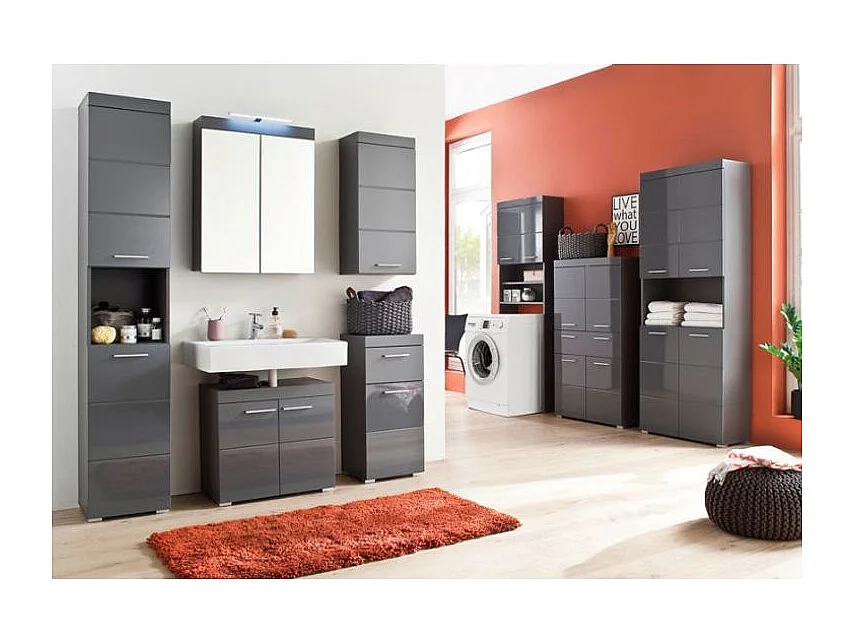 Meuble haut de salle de bain 2 portes gris brillant Kelia 73cm