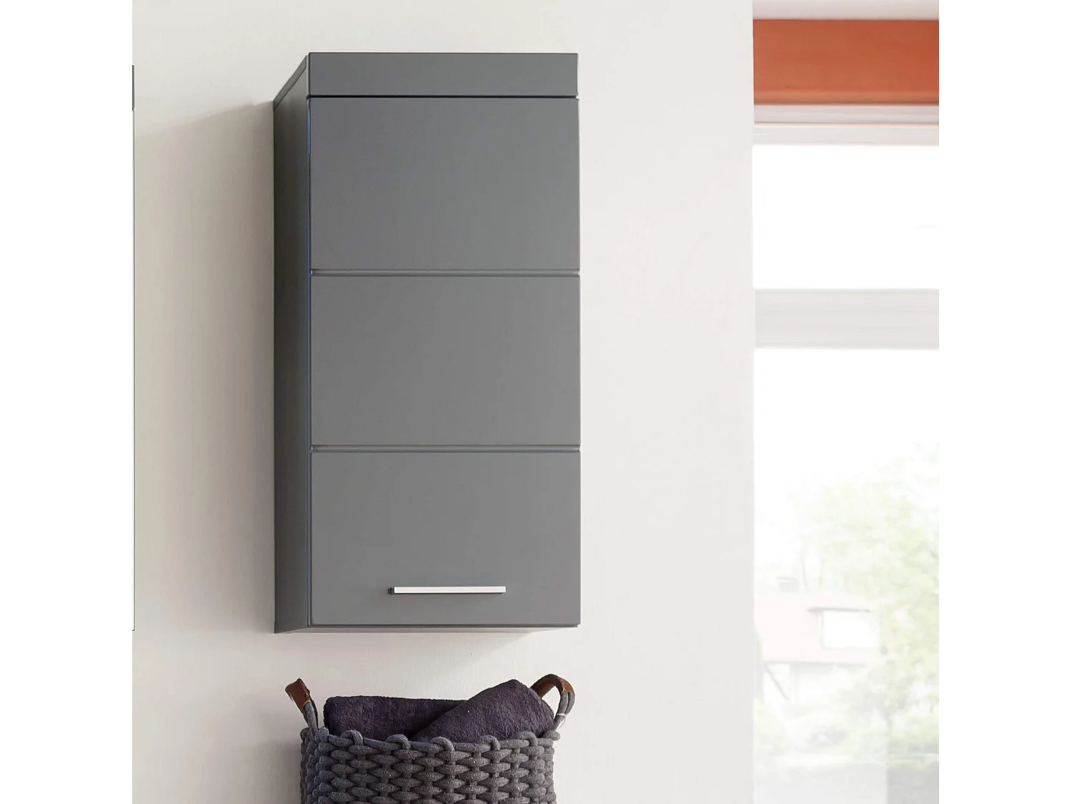 Meuble haut salle de bain mélaminé gris brillant.  L - H - P : 37 | 77 | 23 cm