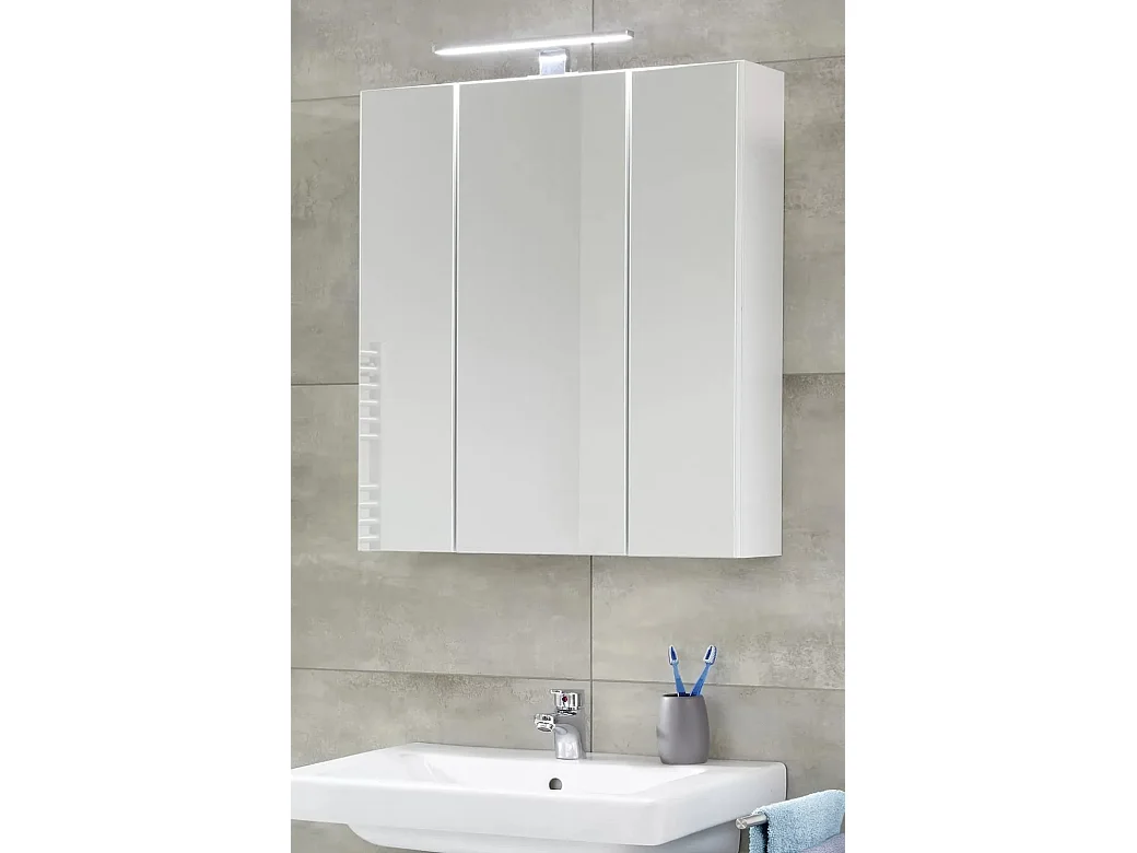 Armoire de toilette 3 portes mélaminé blanc avec miroir Micko