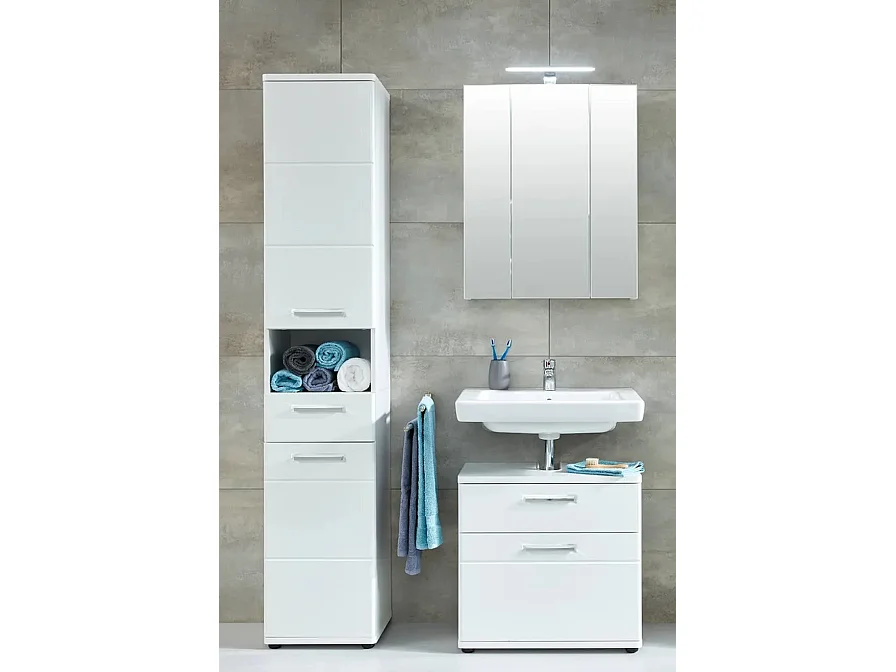 Armoire de toilette 3 portes mélaminé blanc avec miroir Micko