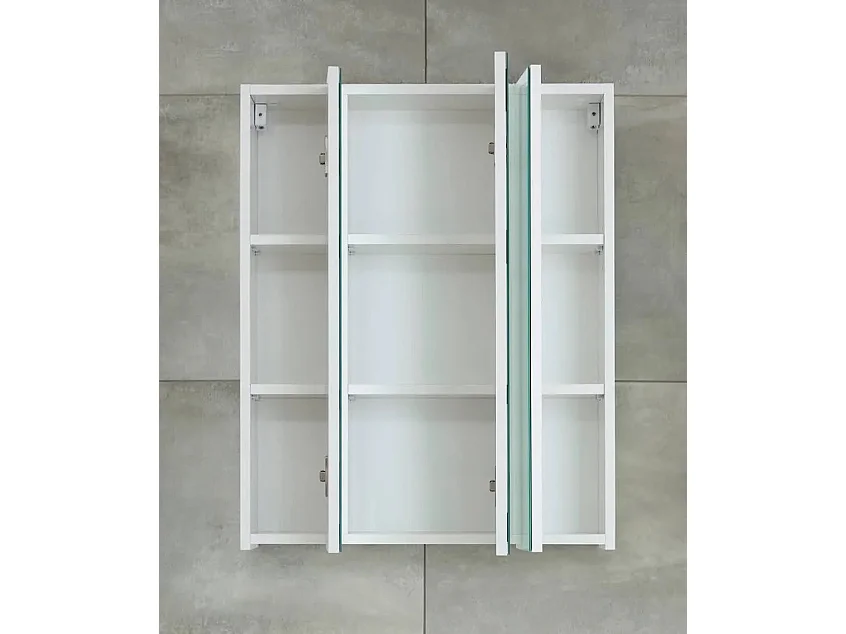 Armoire de toilette 3 portes mélaminé blanc avec miroir Micko