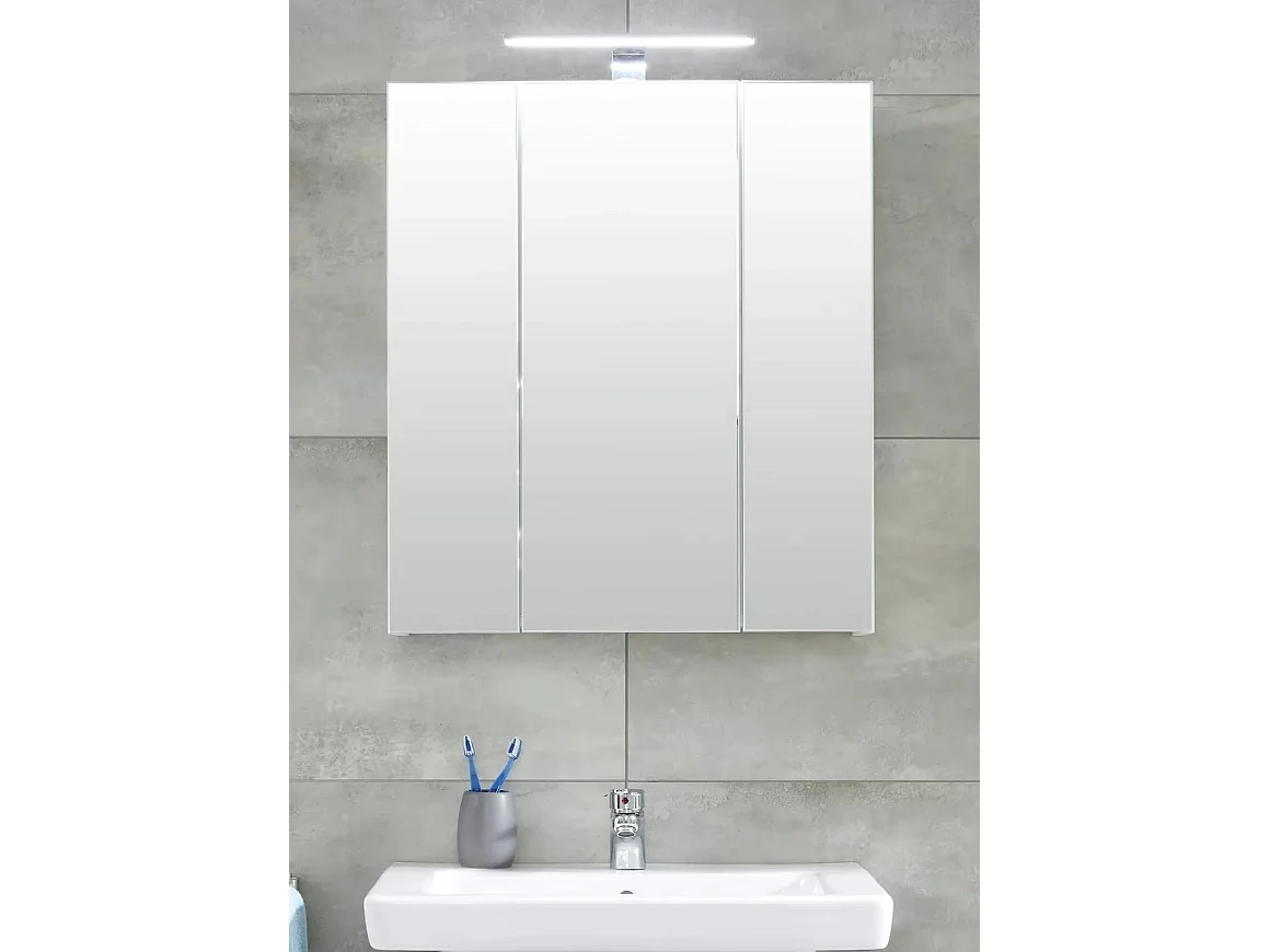 Armoire de toilette 3 portes mélaminé blanc avec miroir Micko