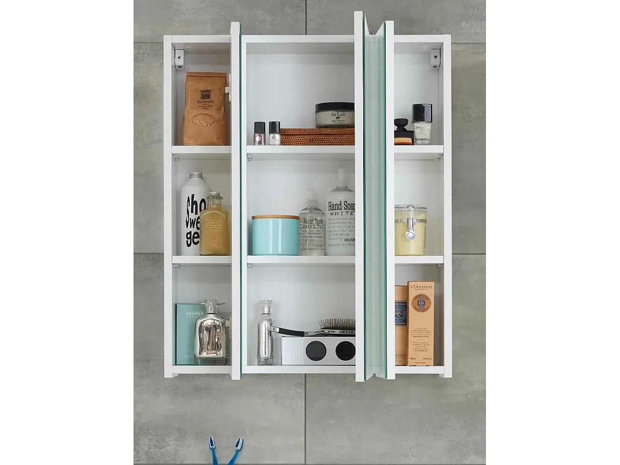 Armoire de toilette 3 portes mélaminé blanc avec miroir Micko