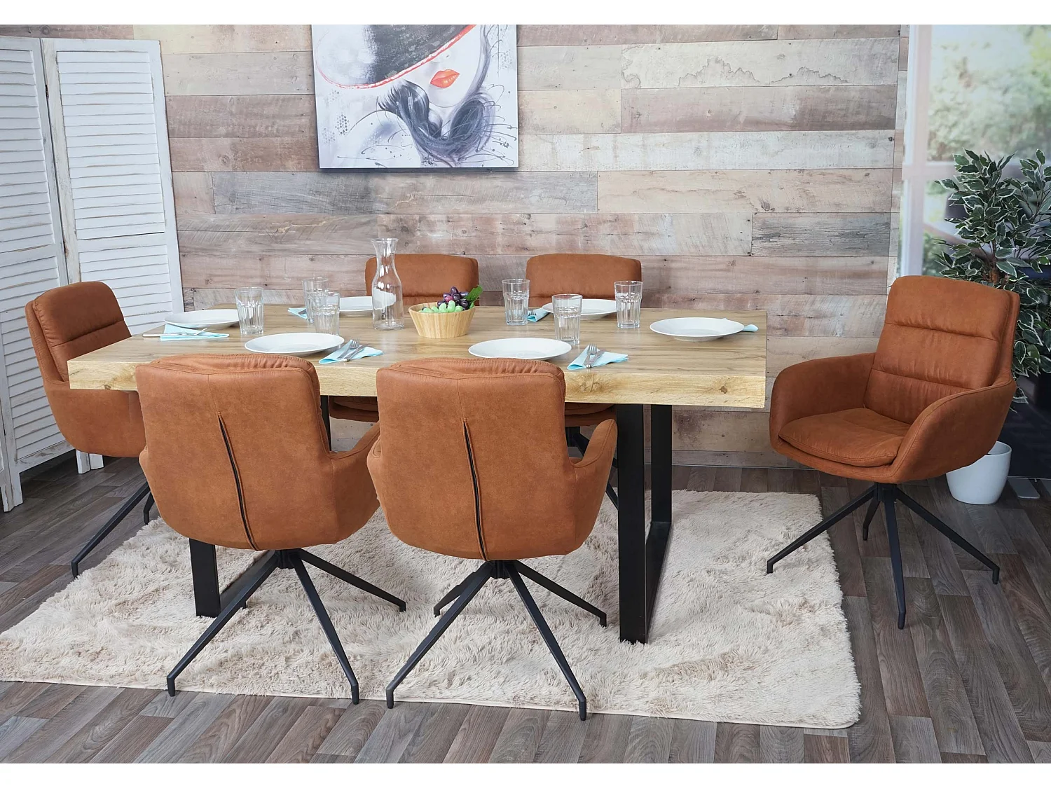 Cadeira de jantar MCW-K32 (conjunto de 6),  castanho com aspeto de camurça