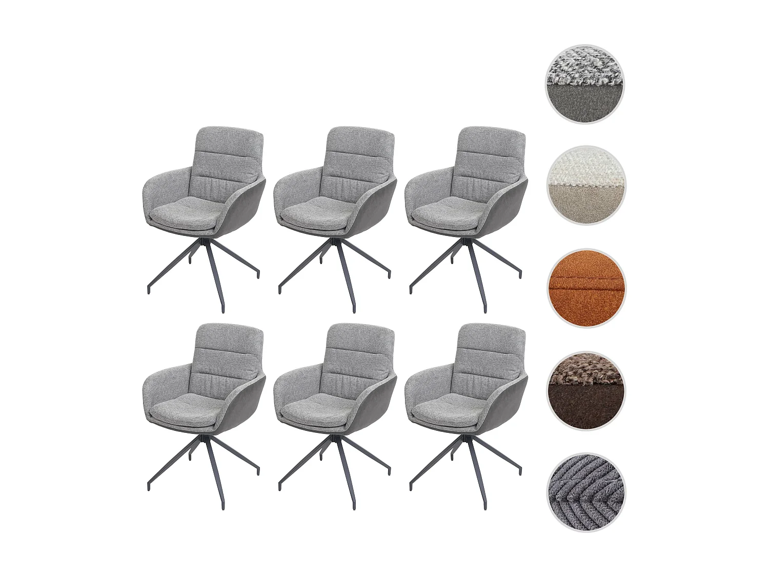 MCW-K32 eetkamerstoel (set van 6),  grijs-donkergrijs