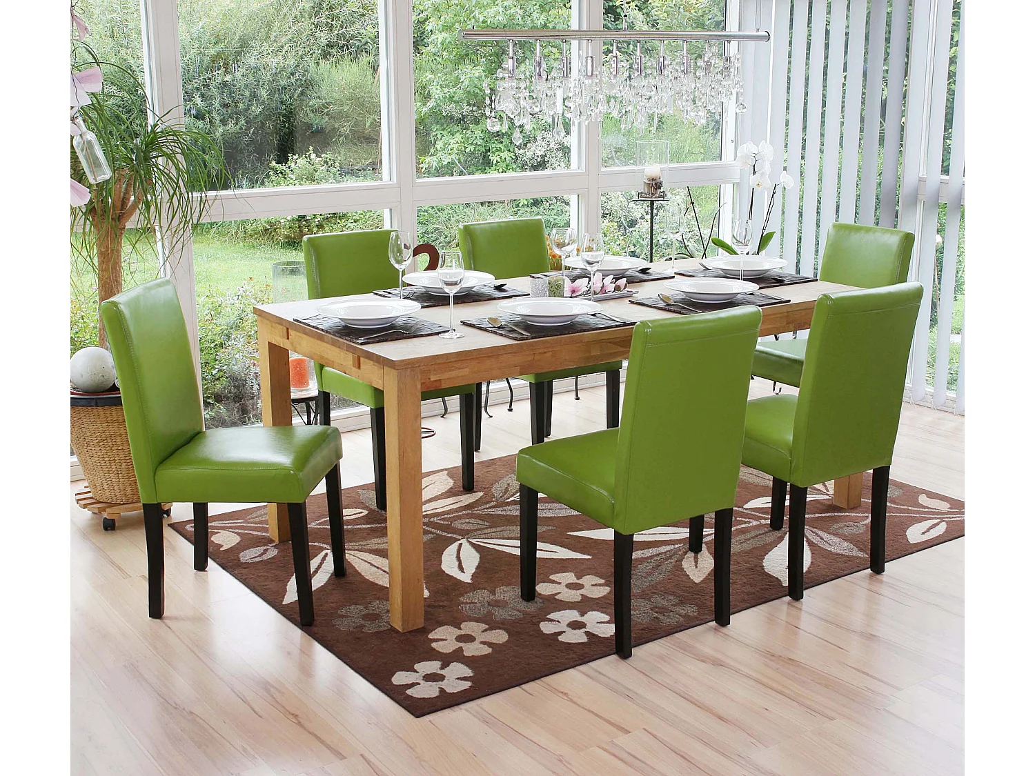 Juego de 6 sillas de comedor Littau de piel sintética,  polipiel, verde, patas oscuras