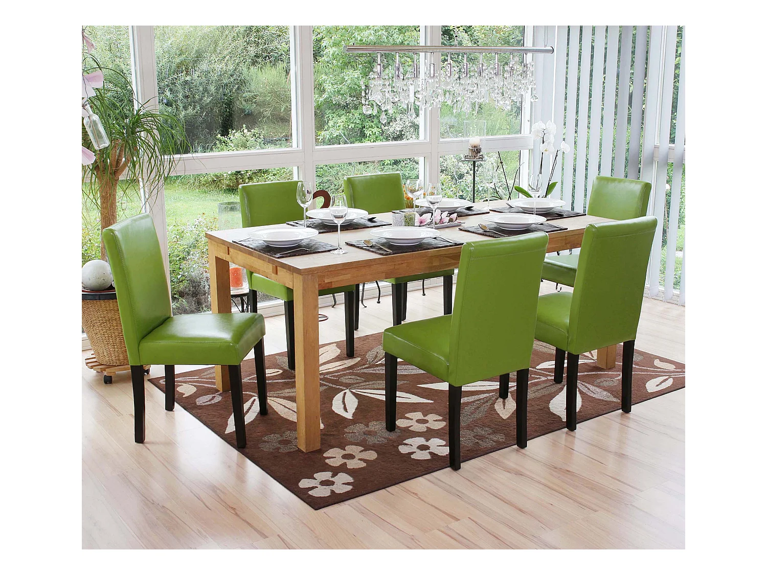 Chaise de salle à manger Littau similicuir (lot de 6),  simili-cuir, vert, pieds foncés