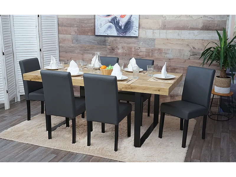 Chaise de salle à manger Littau similicuir (lot de 6),  similicuir, gris mat, pieds foncés