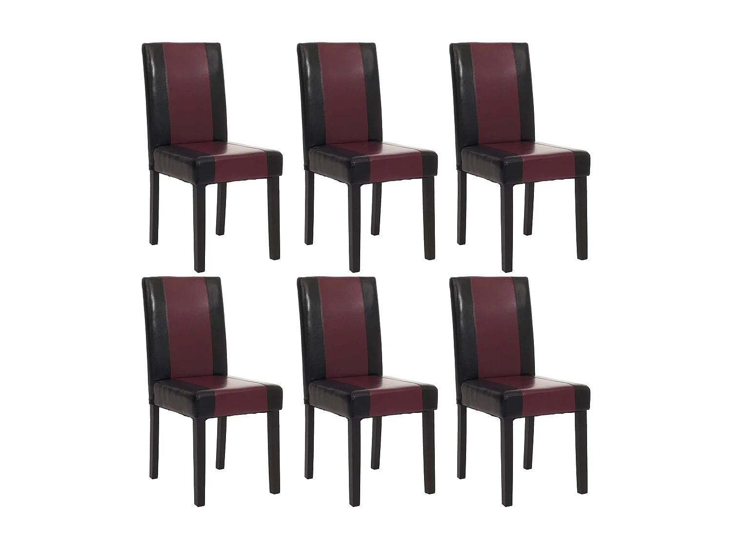 Chaise de salle à manger Littau similicuir (lot de 6),  simili-cuir, noir/rouge, pieds foncés