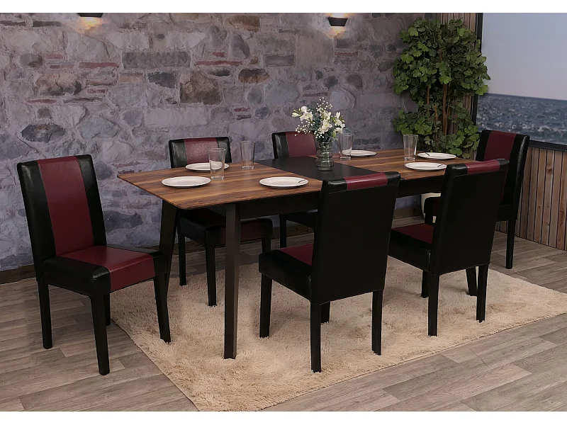 Chaise de salle à manger Littau similicuir (lot de 6),  simili-cuir, noir/rouge, pieds foncés