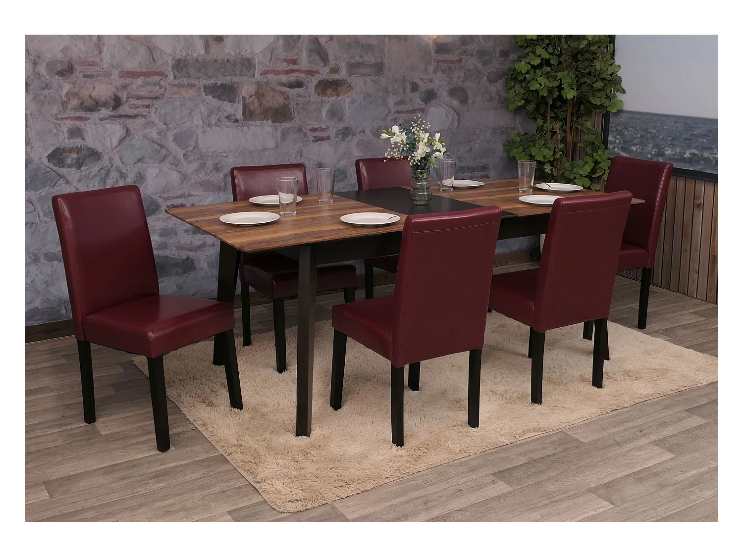 Chaise de salle à manger Littau similicuir (lot de 6),  simili-cuir, rouge, pieds foncés