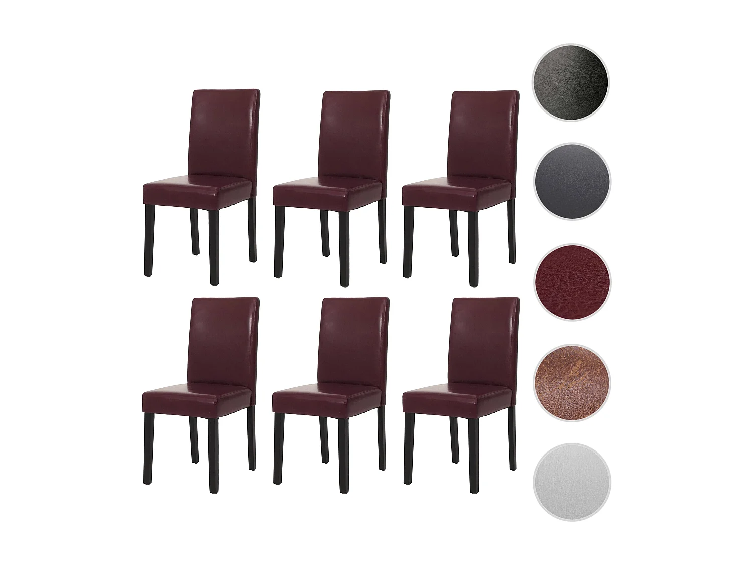 Chaise de salle à manger Littau similicuir (lot de 6),  simili-cuir, rouge, pieds foncés