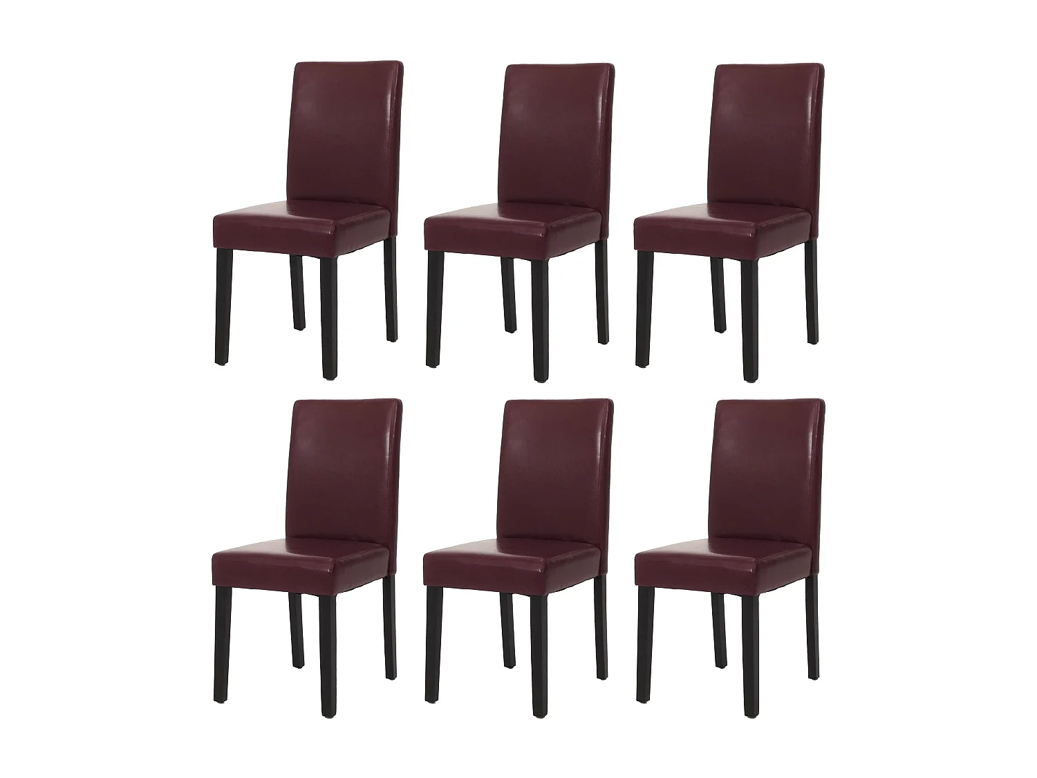 Chaise de salle à manger Littau similicuir (lot de 6),  simili-cuir, rouge, pieds foncés