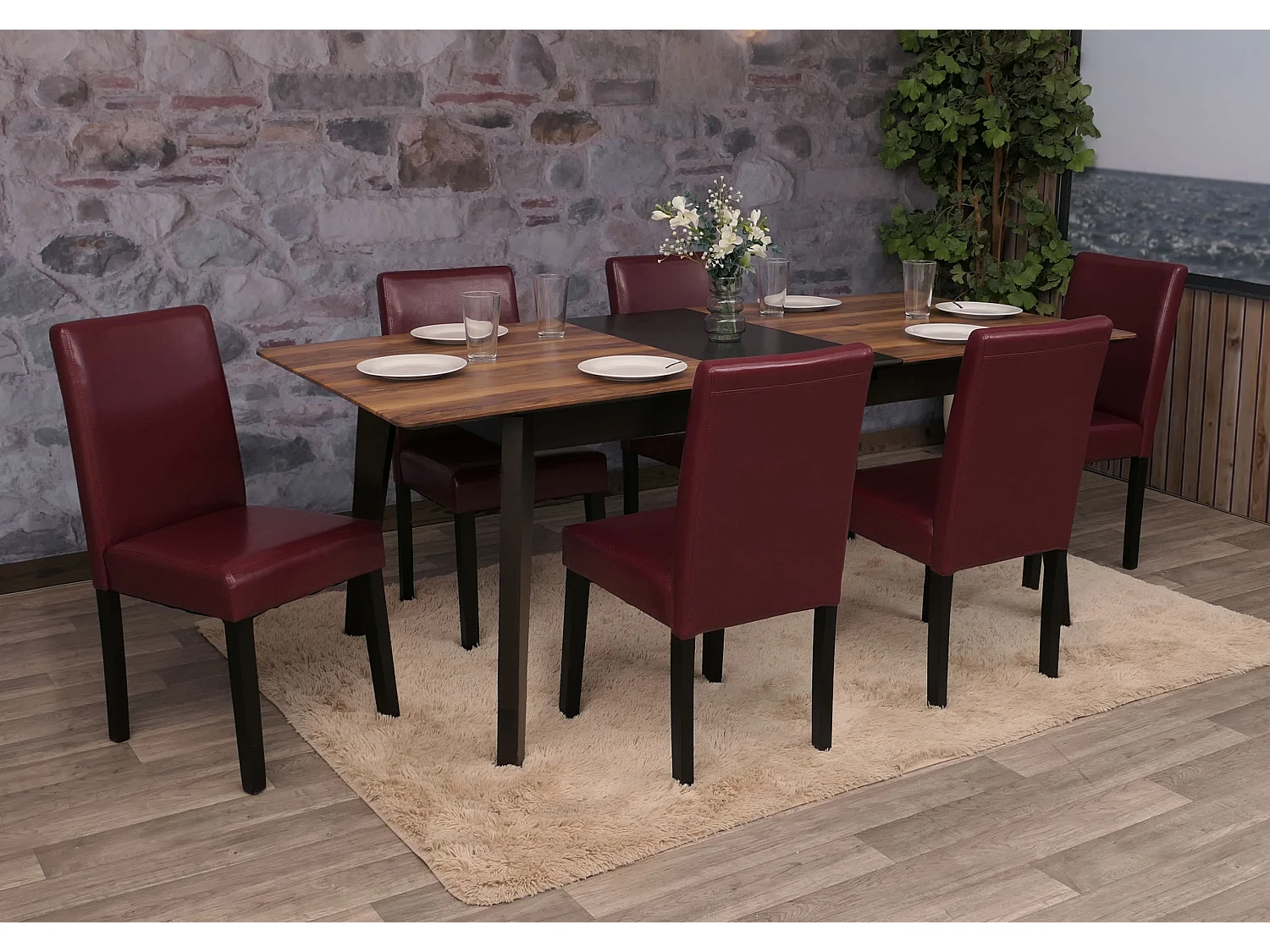 Eetkamerstoel Littau kunstleer 6-delige set,  kunstleer, rood, donkere poten