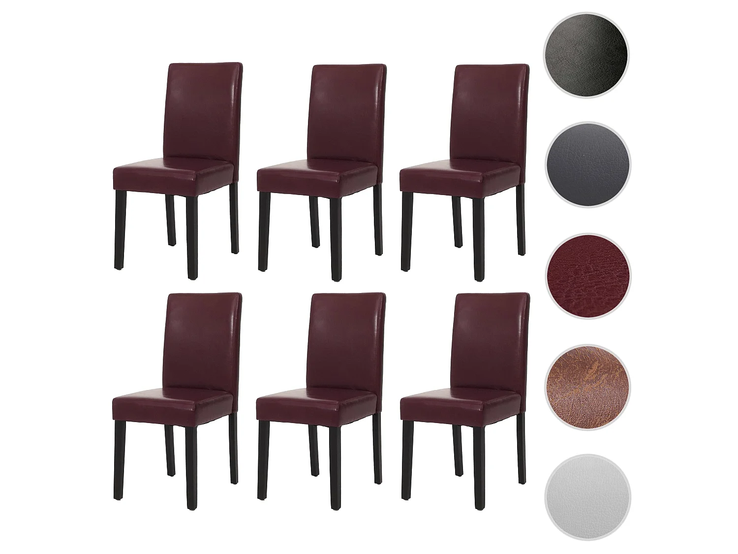 Eetkamerstoel Littau kunstleer 6-delige set,  kunstleer, rood, donkere poten