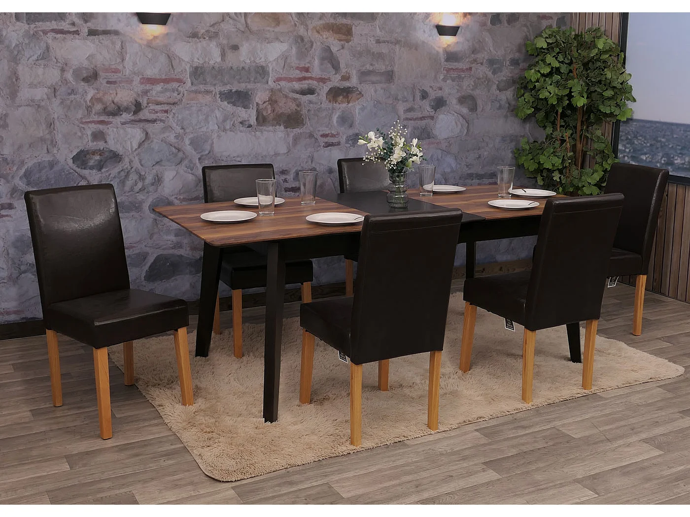 Littau Faux Leather Dining Chairs, Set of 6,  faux leather, brown, light-coloured legs