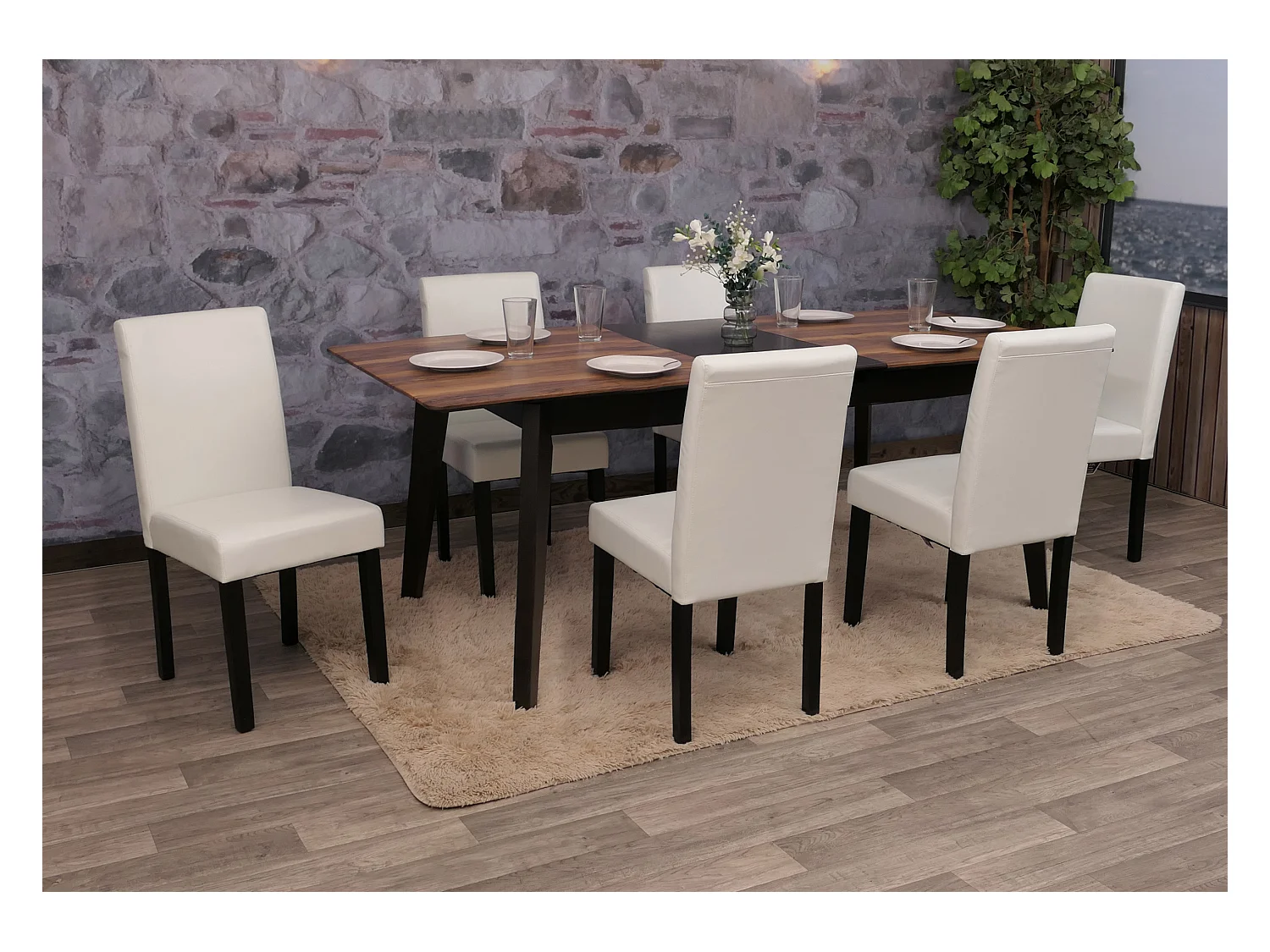 Chaise de salle à manger Littau similicuir (lot de 6),  simili-cuir, blanc, pieds foncés