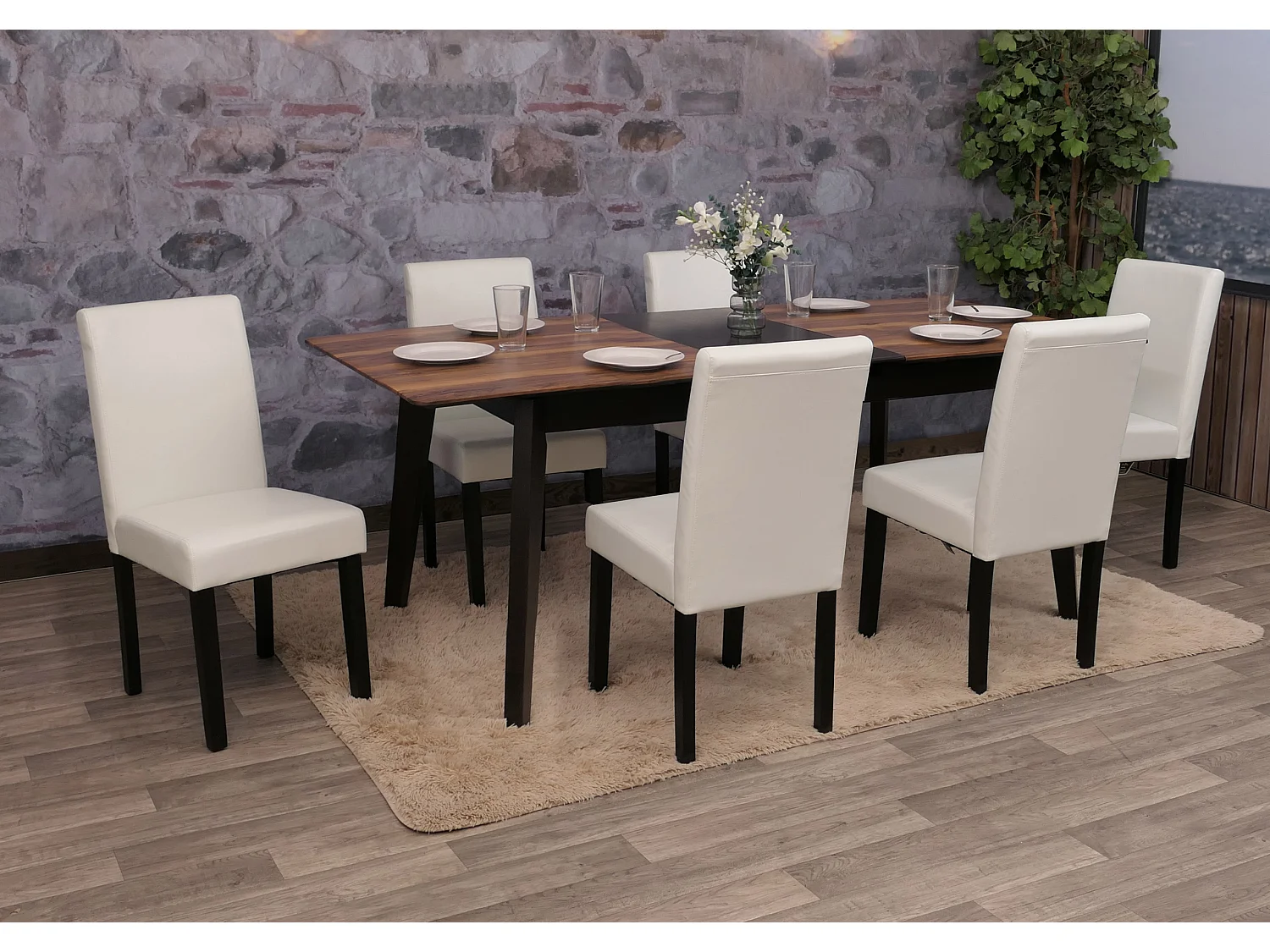 Chaise de salle à manger Littau similicuir (lot de 6),  simili-cuir, blanc, pieds foncés