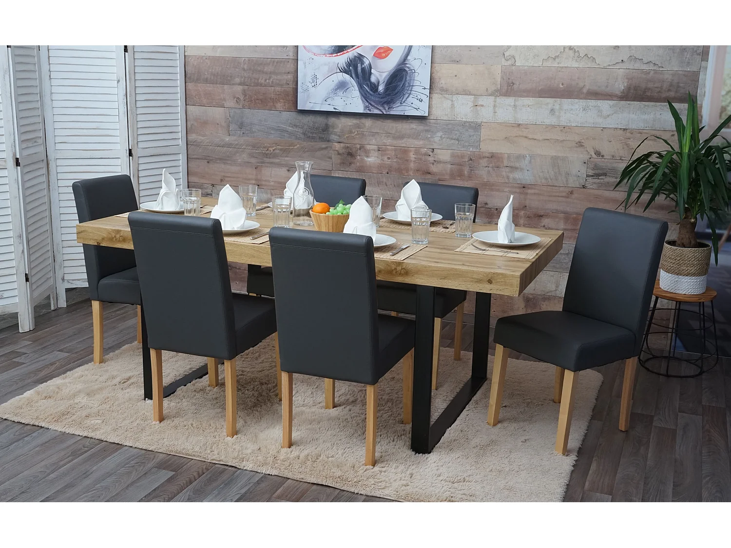 Juego de 6 sillas de comedor Littau de piel sintética,  polipiel, gris mate, patas claras