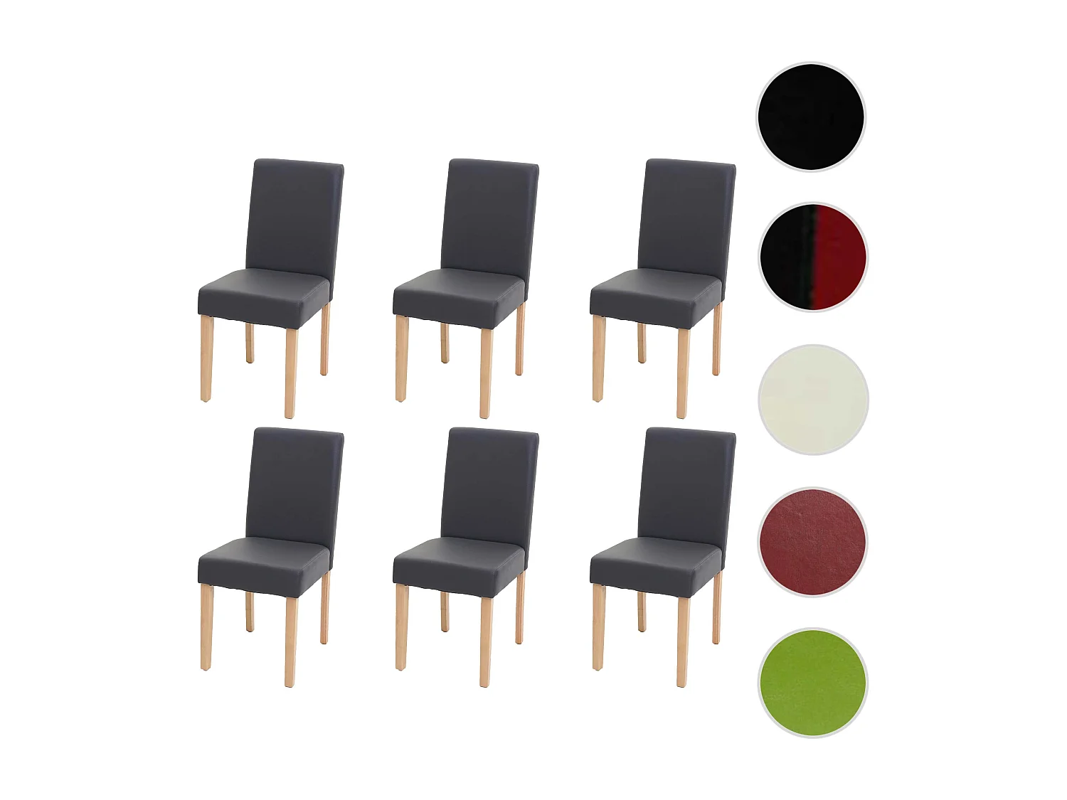 Juego de 6 sillas de comedor Littau de piel sintética,  polipiel, gris mate, patas claras