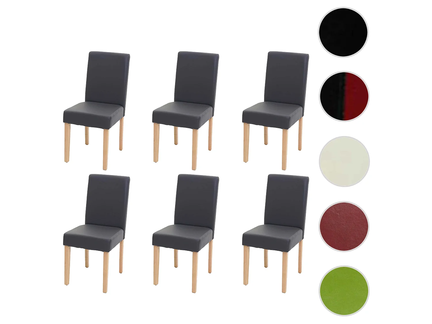 Chaise de salle à manger Littau similicuir (lot de 6),  similicuir, gris mat, pieds clairs