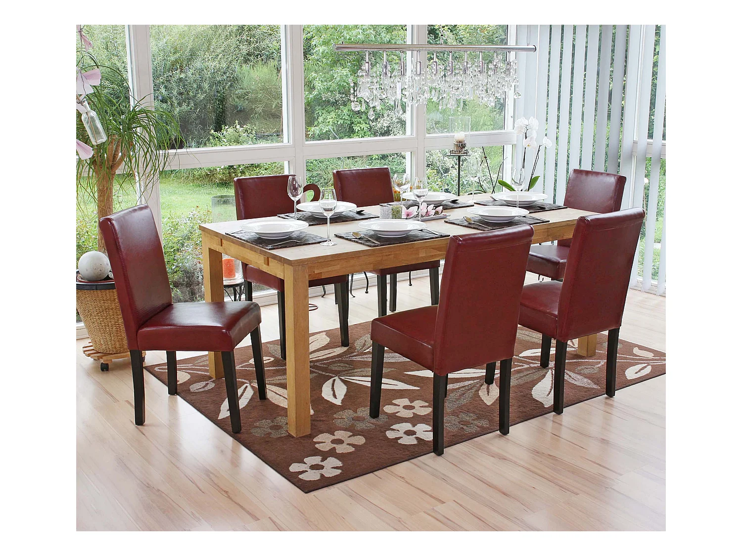 Chaise de salle à manger Littau similicuir (lot de 6),  simili-cuir, brun rouge, pieds foncés