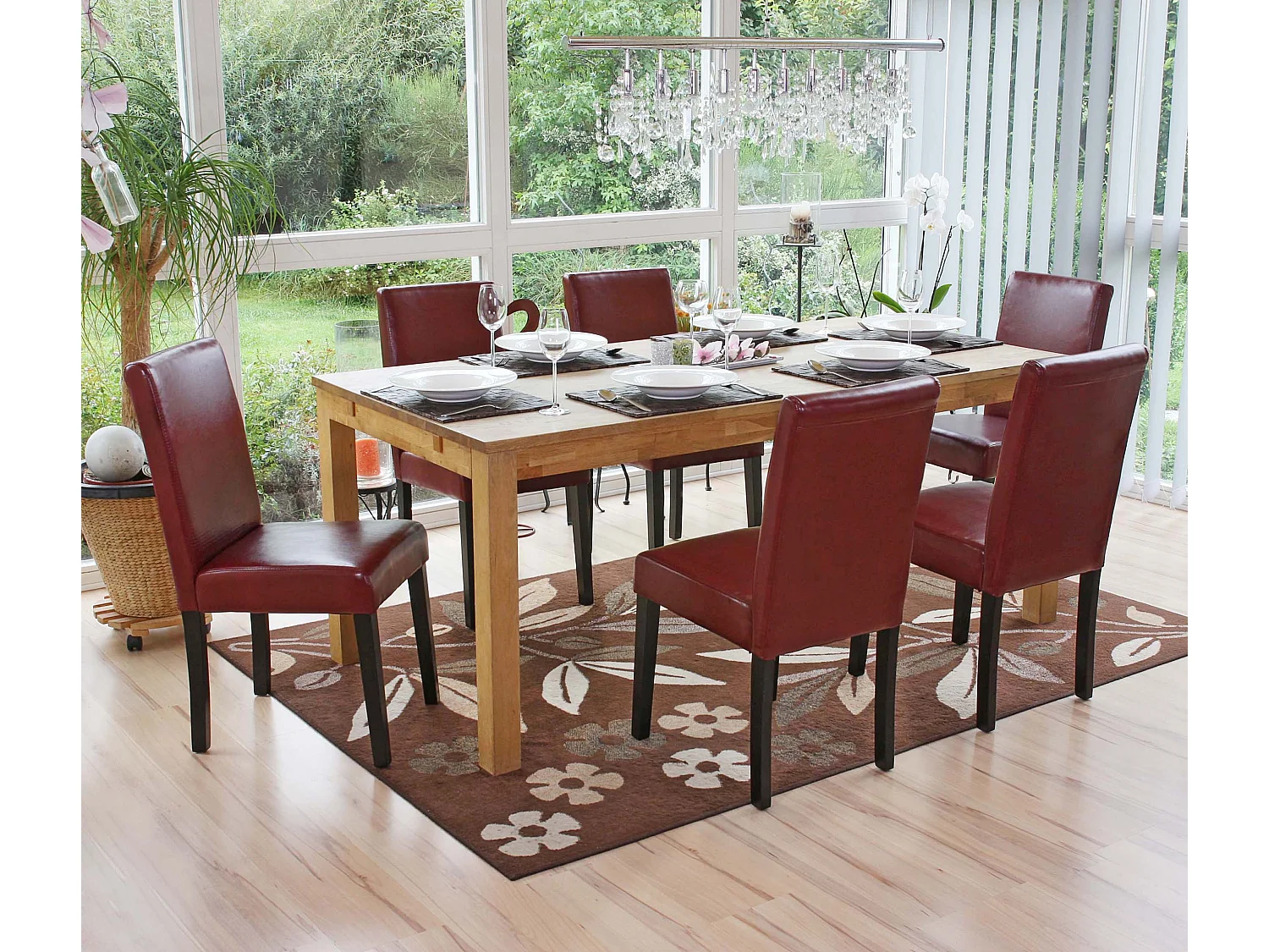 Set 6x sedie Littau opaca soggiorno cucina sala da pranzo 56x43x90cm ~ ecopelle rosso piedi scuri