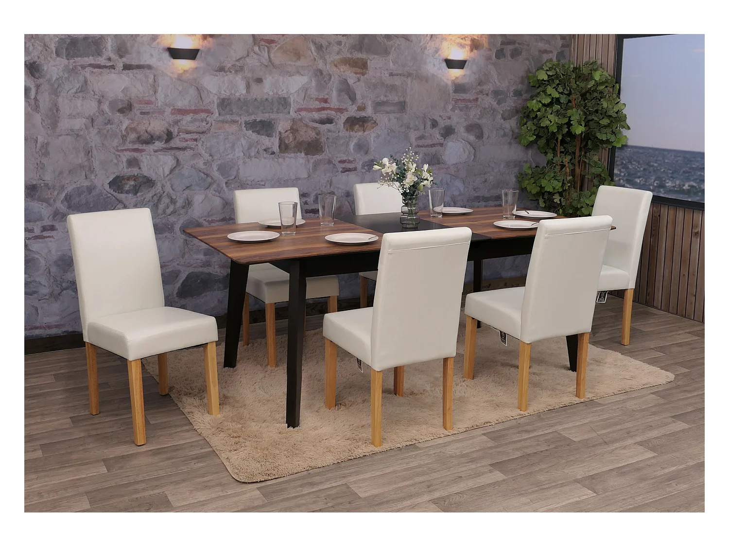 Chaise de salle à manger Littau similicuir (lot de 6),  simili-cuir, blanc, pieds clairs