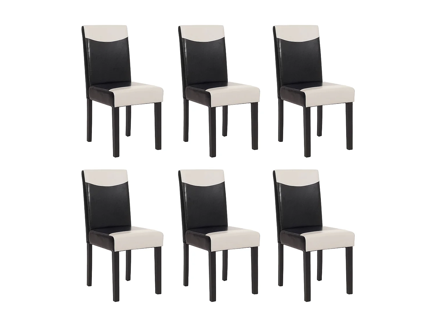 Juego de 6 sillas de comedor Littau de piel sintética,  polipiel, blanco y negro, patas oscuras