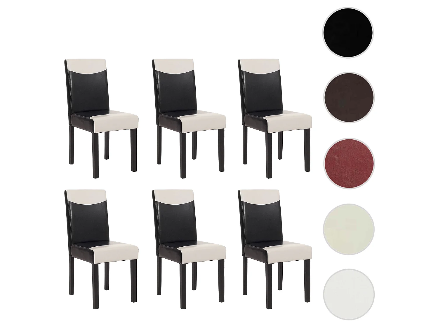 Zestaw 6 krzeseł do jadalni Littau ze sztucznej skóry,  imitacja skóry, czarno-białe, ciemne nogi