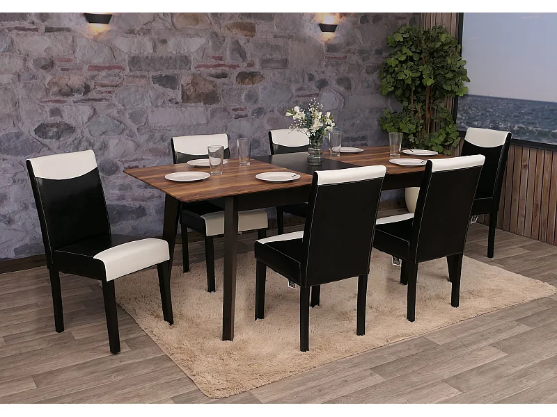 Esszimmerstuhl Littau Kunstleder 6er-Set, Kunstleder, schwarz-weiß, dunkle Beine