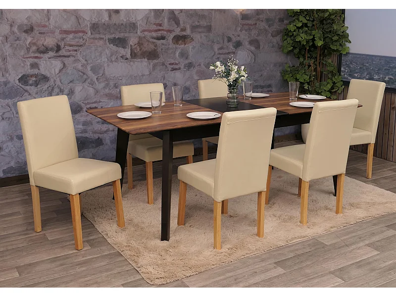 Conjunto de 6 cadeiras de jantar Littau em pele sintética,  imitação de pele, creme, pernas de cor clara