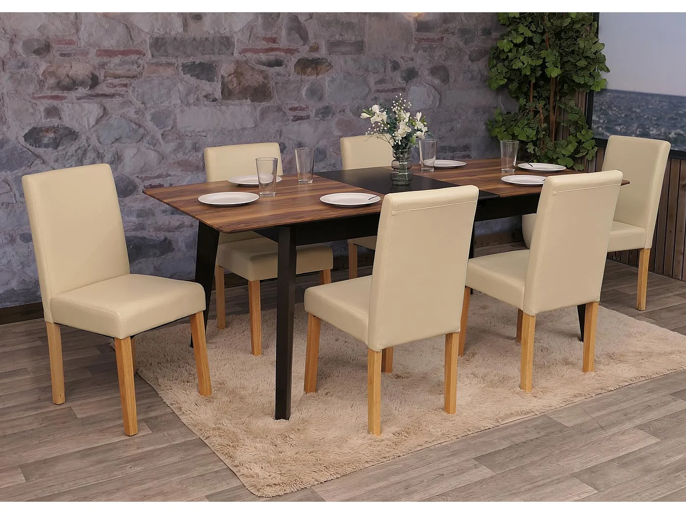 Chaise de salle à manger Littau similicuir (lot de 6),  simili-cuir, crème, pieds clairs