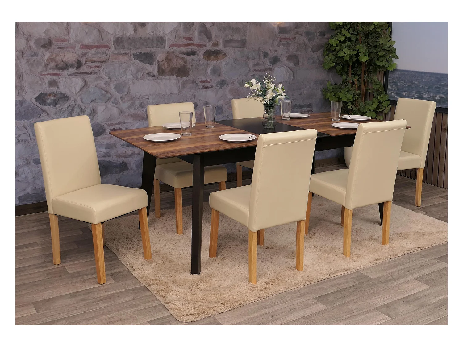 Chaise de salle à manger Littau similicuir (lot de 6),  simili-cuir, crème, pieds clairs