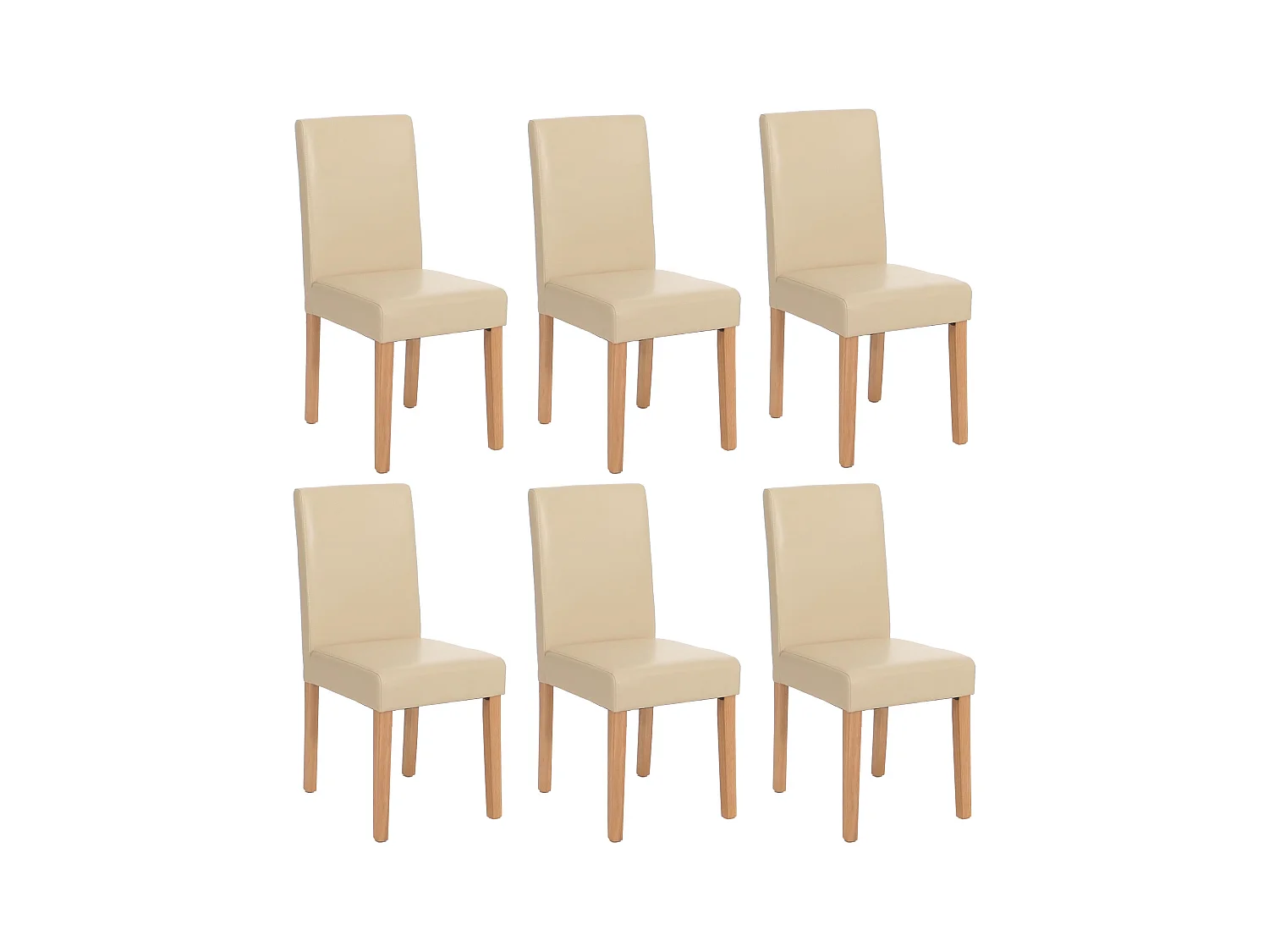 Juego de 6 sillas de comedor Littau de piel sintética,  polipiel, color crema, patas claras